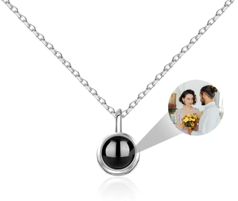 XXTONE Personalisierte Foto Projektion Halskette - Benutzerdefinierte Halskette mit Bild im Inneren Kreis Anhänger - Ich liebe dich - 100 Languges Schmuck - Geschenk für Frauen (SILBER)