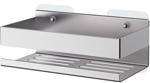 AIKER Mensola Doccia,Alta Qualità Acciaio Inossidabile SUS304 Addensato Mensola Doccia Senza Foratura,Versione Aggiornata Di Nastro Adesivo Resistente E Perforazione Per Uninstallazione Più Stabile