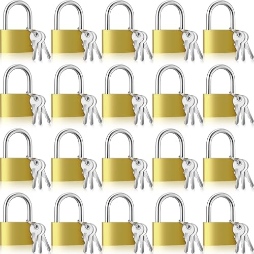 Yaocom 18 Pcs Solid Brass Keyed Padlock, Small Yellow Gym Lock, Strong Padlock with Same Key for Luggage Toolbox (40mm 1-9/16)