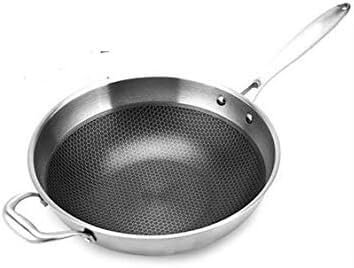 LABLADUO Wok, Stainless Steel Wok, Non-Stick Pan, Non-Flammable and Uncoated Household Wok, Induction Cooker Kitchen Pan Wok(34cm)