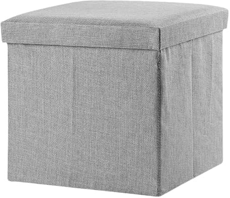 PRETYZOOM Foldable Storage Stool 11.8 Inch Square Cloth Cube with Lid Multifunctional Storage Footstool for Home Organization and Seating