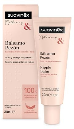 Suavinex, Crema del Pezón, Bálsamo Lactancia, Lanolina Ultra Pura, permite Amamantar Sin Lavar, Hidrata, Evita la Sequedad y las Grietas, Apta Pieles Sensibles, 100% Ingredientes Origen Natural, 30 ml