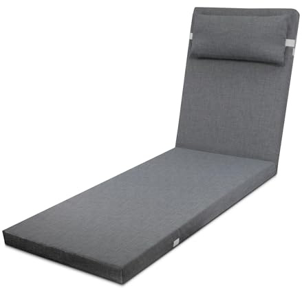 TIENDA EURASIA - Cojin Tumbona Exterior | 50% Algodón y 50% Poliéster | 180x50x5 cm | Almohada para el Cuello | Funda de Tela Lavable | con Cremallera | Relleno de Fibra Acolchada (Gris Oscuro)
