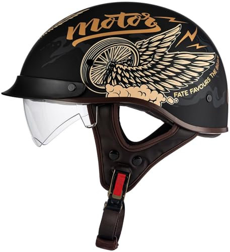 Casco Scooter Caschi Cromwell, Casco Demi Scooter Omologato DOT/ECE Casco Moto Vintage Casco Scodella Per Moto Cruiser Chopper Scooter Motorino Adulti Uomini Donne 13,M