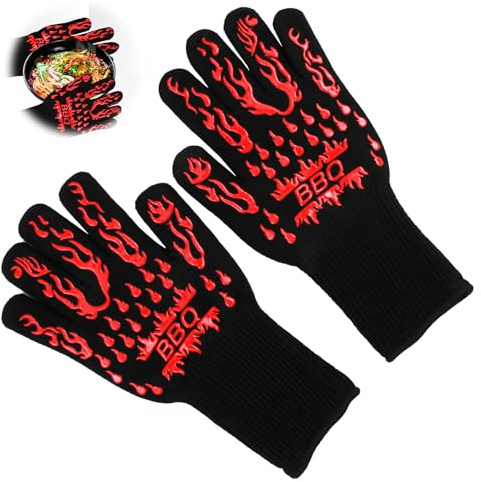 BBQ Gloves, 2PCS Oven Gloves Extreme Heat Resistant 500°C, Heat Proof Oven Mitts with Non Slip Silicone for Barbecue, Welding, Fireplace, Stove, BBQ Gloves for Men and Women(Black)