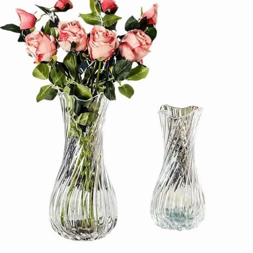 Creative spiral thickened glass vase, transparency up to 99%, elegant design, durable, suitable for home decoration, wedding or gifts, desk accessories, small vases, versatile and stylish!（Large)