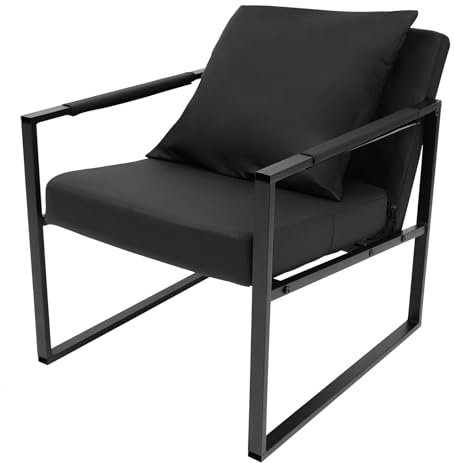 Retro Sessel, Loungesessel, Relaxsessel mit Rückenlehne, Lehnstuhl, Metallrahmen, Lesesessel, Fernsehsessel, Einzelsessel für Arbeitszimmer, Wohnzimmer, Leseecke, bis 130kg, 59*65*80cm (Schwarz)