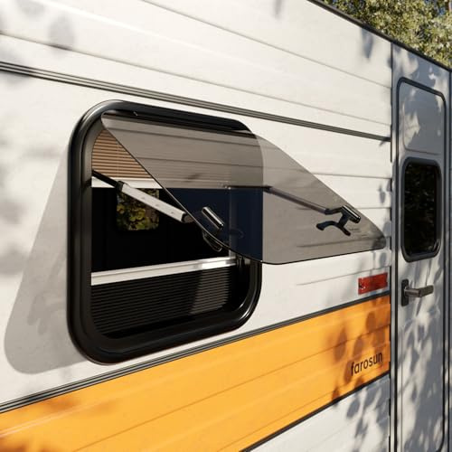 Farosun Wohnwagen Fenster 50x45 cm, E13, Ausstellfenster für Wohnmobil und Caravan mit integriertem Insektenschutz, Sonnenschutz, Seitenfenster für Camper, 4 mm temperiertes Glas, UV-beständig