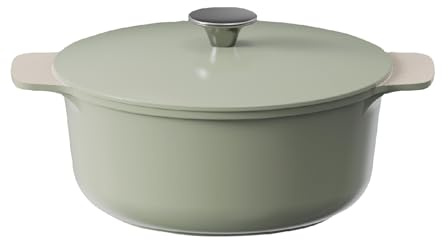 Cooksmart Signature 24cm Casserole Pot with Lid, Aluminium, Sage Green | PFOA & PFAS free, non-stick coating, induction compatible, includes felt protector, suitable for all hob types