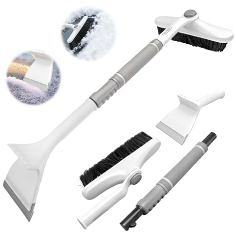 Rascador de hielo telescópico para parabrisas de coche con cepillo de nieve de 360 grados sin arañazos para coche, rascador de hielo 3 en 1 telescópico desmontable, accesorios de invierno para