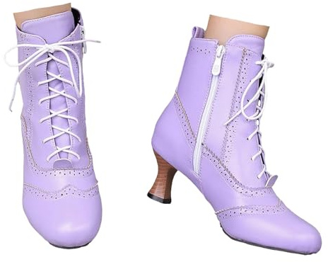 Xbemkste Stivaletti da donna vittoriani con tacco vintage alla caviglia stivali in pizzo e cavaliere, stivali medievali, stivali corti con lacci, eleganti alla caviglia, Lilla, 40.5 EU