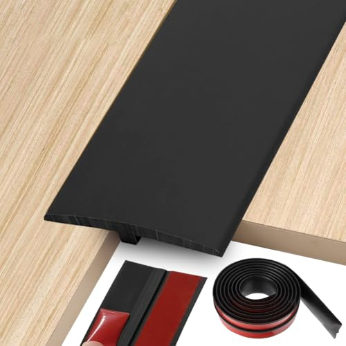 Övergångsprofil T-profil 5 x 300 cm, övergångslist, självhäftande PVC-dörrtrösklar, list, kan skäras till skärbar, övergångsprofil för anslutningsgolv, parkettgolv, laminat (svart)