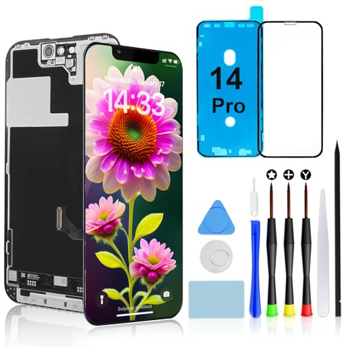 Brinonac for iPhone 14 Pro Screen Replacement, 6.1 Full HD Retina LCD Display COF Touch Screen Digitizer Assembly Set with Repair Tools Kit, Tempered Glass