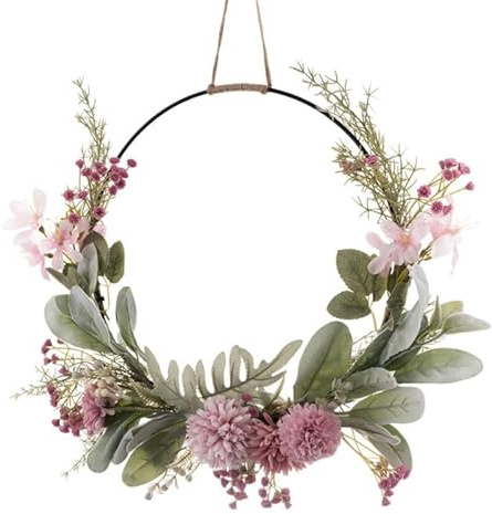 DOITOOL Künstlicher Blumenkranz - Rosa Hasenohr Blätterkranz | Realistische Blüten, Romantische Wanddekoration, Verwelkt Nie, Perfekt für Hochzeiten & Wohnzimmer, Pflegeleicht