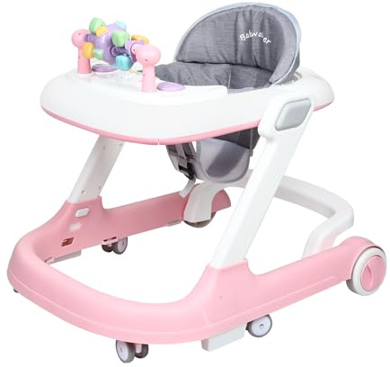 Homewell 2in1 Lauflernhilfe, Baby Spiel-, mit hoher Rückenlehne und abnehmbarem Spielboard und Sonnendach, Laufwagen Höheneinstellungen, Laufstuhl babys ab 6 Monaten (Rosa)