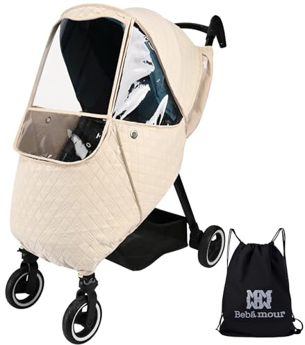 Bebamour Protector de lluvia universal para cochecito de bebé, impermeable, resistente al viento, protección contra el polvo, la nieve, protección contra la intemperie de viaje para bebés (beige)