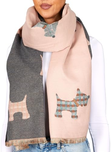 BRUBAKER Cashmirillo Damen Schal mit Hunde Muster - 70 x 200 cm | Warm und Kuschelig - Damenschal für Herbst und Winter - Herbstschal Winterschal - Weiches Kaschmir-Gefühl