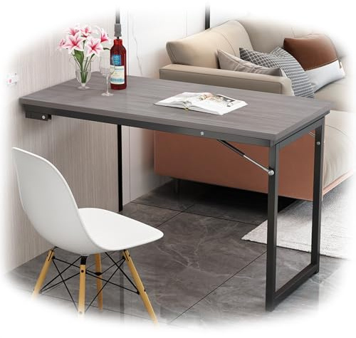 ZYXQQJ Wandklapptisch Klappbar Wandtisch 90×60 100×50 120×60cm Schreibtisch Esstisch Platzsparender Wand Klapptisch Unsichtbarer Werkbank Bartisch(Gray+Black,90x60cm/35x24in)