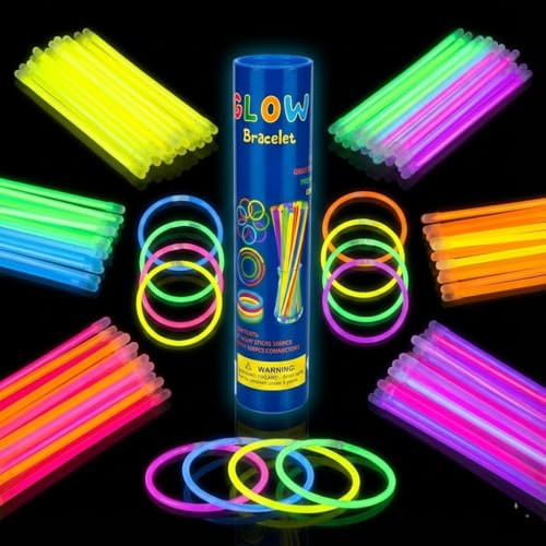 A2Z Glow Sticks 100 Pack 8 Multi-Colour Light Sticks with Connectors Party - Glow Sticks Pack Of 100