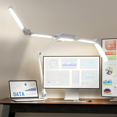 Neatfi LED-Schreibtischlampe mit 3.000 Lumen, dimmbar, 360 SMD-LEDs, 30 W, CRI 95, einstellbare Lichtmodi, Arbeitsleuchte für Homeoffice, Studium und Arbeitsplatz (Weiß, 112 CM)