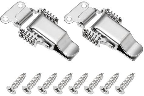 PATIKIL Stainless Steel Spring Loaded Toggle Latch, (L,Silver) (2 Pcs), Compression Double Spring Toolbox Toggle Hasp Clamp Lock with Screws for Cabinet Door Barn Wooden Case