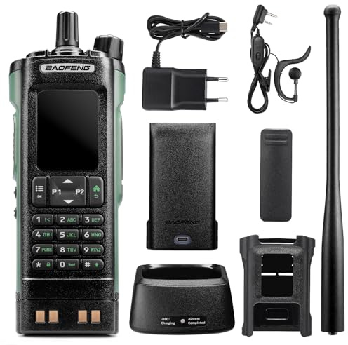 BAOFENG DM-32UV 10W DMR Ham Radio with GPS & Digital APRS, Dual Band Tier II Two Way Radio with UHF/VHF/AM/FM Receiver, 2” Color Display, 4000 Channels, Extra Case Holder, Green