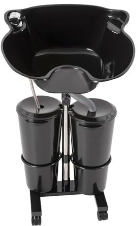 Lavabo móvil para peluquería ajustable en altura y ángulo, lavabo de champú portátil con bomba eléctrica y pedal, sistema de doble cubo para peluquería, hogar, cuidado postrado en cama