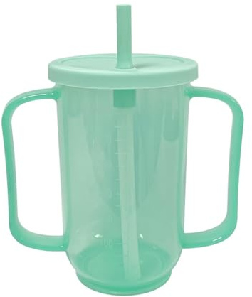 KFSCIP Sippy Cup for Adults, Non Spill Drinking Cups for Elderly with Straw and Lid, Spill-Proof Adult Sippy Cups for Bedridden Patients, Hospital and Convalescent Care, Green, 122 * 127mm