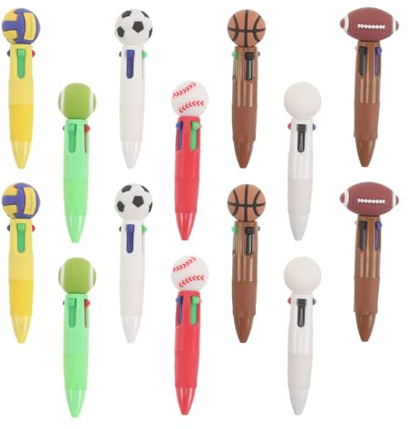 DIYEAH 14 Piezas Bolígrafo Retráctil Deportivo Mini con Diseño de Balones de Fútbol Béisbol Rugby Baloncesto y Tenis para Regalos para Fiesta y Material Escolar