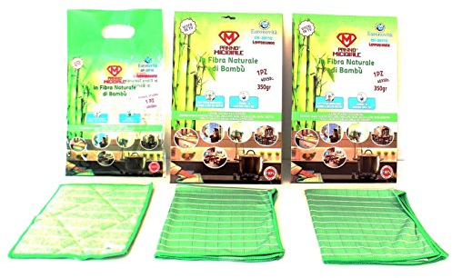 Panno Micidiale in fibra di Bambù 2pz da 350gr + Panno Spugna per sgrassare 20x25-ottimi per la pulizia della casa, mobili, vetri, cucina, bagno 3 pezzi EN-20710