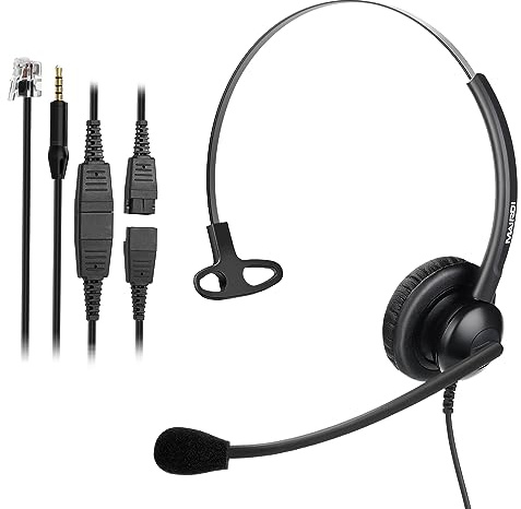 Cisco Telefon Headset mit Noise Cancelling Mikrofon Callcenter Headset mit RJ-Anschluss und 3.5mm Klinke für Festnetztelefonen und Handy Smartphone PC Laptops Tablets