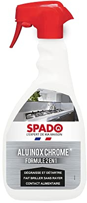 SPADO - Alu inox chrome - Formule 2 en 1 - Dégraisse et détartre - Fait briller sans rayer - contact alimentaire - 500 ML - Fabriqué en France