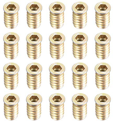 sourcing map Lot de 20 écrous filetés pour meubles en bois M6 x 20 mm, écrous m6