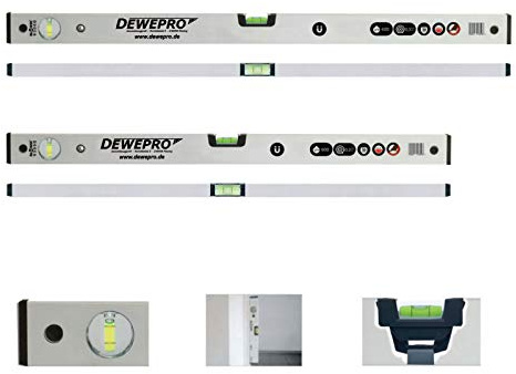DEWEPRO 2-tlg. Set - Aluminium Magnetwasserwaage - eloxiert - Längen: 100cm + 200cm - mit 2 Libellen und starken, innenliegenden Magneten - Messtoleranz: 0,5mm/m - Magnet-Wasserwaage - magnetisch