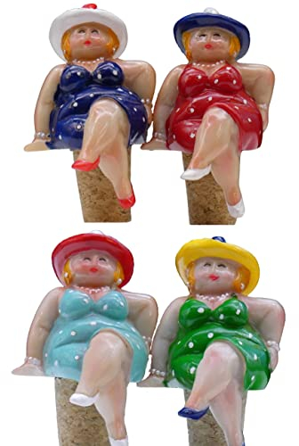 POMMERNTRAUM ® | FLASCHENVERSCHLUSS KORKEN Weinflaschenverschluss Flaschenkorken Nanas mollige Damen Ladies Rubensfrauen Rubensfiguren Shopping-Queens (4-er Set 4 Farben)