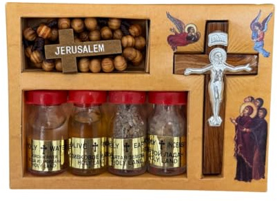 SpringNahal Kit de bendición de botellas y cruz de Tierra Santa Jerusalén