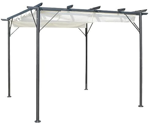 vidaXL Pergola mit Versenkbarem Dach Schiebedach Terrassenüberdachung Garten Pavillon Sonnenschutz Terrassen Überdachung Cremeweiß 3x3m Stahl