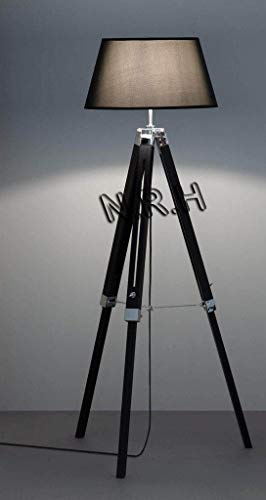 Nautical Replica Hub Lampadaire trépied en bois noir finition chromée Base en bois (sans abat-jour) Hauteur 127 cm