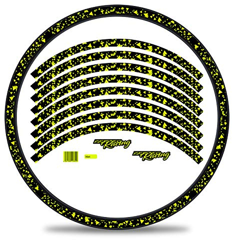 16-teiliges Set Felgenrandaufkleber Sticker für Fahrrad Felgen im Delta Design Komplett Set für 27 29 für Rennrad Mountainbike MTB Laufrad RX029 (Neon Gelb, Matt)