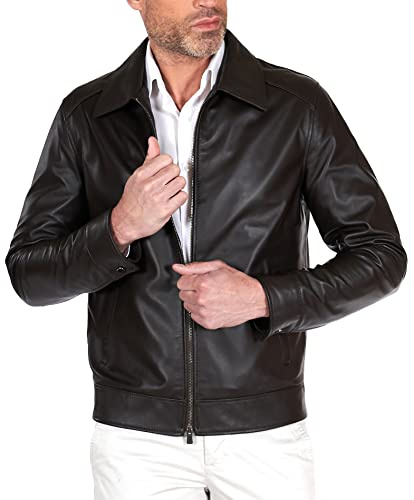 D'Arienzo Lederjacke Herren Braun Vinatge Italienisch Biker Leder Lammleder Jacke Motorrad Echtleder Made in Italy Marlon CAM 56/braun