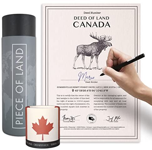 happylandgifts® Echtes Kanada Grundstück als einzigartiges Geschenk für Fans | Besitzurkunde mit Wunschname | Kanada Geschenke und Dekoration mit Canada Flagge