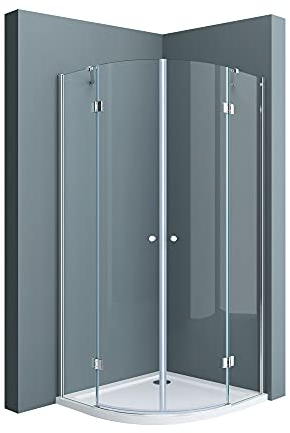 doporro Duschkabine 90x90 viertelkreis Dusche Duschabtrennung inkl. flache-Duschwanne ESG-Sicherheitsglas Klarglas Easy-Clean-Beschichtung Ravenna02K