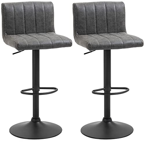 HOMCOM Adjustable Barstools Set of 2 Swivel Counter Bar Chairs Grey | Bar Stools with Footrest, PU Leather, Gas Lift