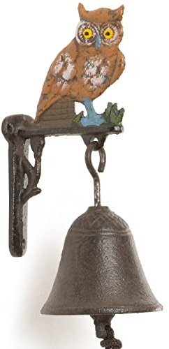 Moritz Türglocke Glocke Eule Uhu Vogel auf Mauer Wandglocke Gartendeko Gusseisen Rustikal Antik Design Stil Retro Klingel