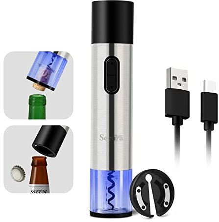 Secura Home Ouvre-bouteille électrique sans fil 2 en 1, tire-bouchon automatique, coffret cadeau avec coupe-capsule, rechargeable par USB