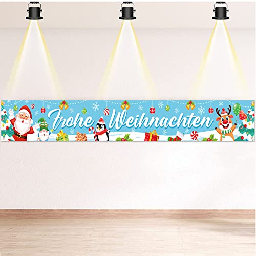 DPKOW Deutschen Frohe Weihnachten Banner Dekoration Außen Banner für Weihnachten Wand Tisch Hintergrund Deko, 270 x 35cm