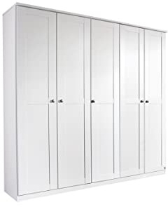 Rauch Möbel ROSENHEIM, Kleiderschrank, Farbe Weiß, Breite 226 cm | Schrank im Landhausstil, 5-türig, für Schlafzimmer, Kinderzimmer, Wohnzimmer, Garderobe, Flur