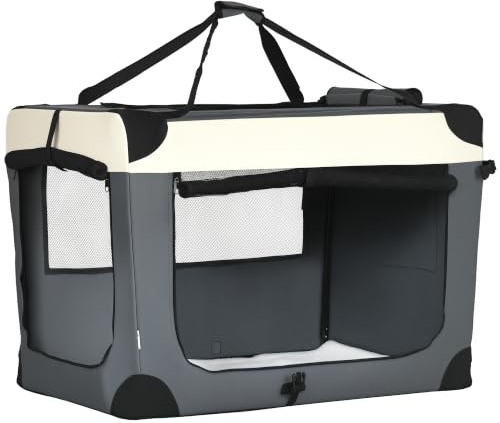PawHut 91cm Foldable Pet Carrier for Large Dogs Cat Carrier Grey | Portable, Soft Side Pet Travel Crate, Removable Mat, Breathable Mesh