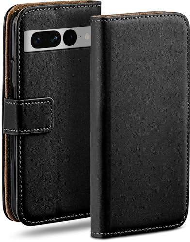 moex Fällbart fodral för Google Pixel 7 Pro, hopfällbart skal, mobiltelefonfodral med kortfack, 360 graders skyddsfodral för vikning, flipfodral, bokskydd, veganskt läder mobiltelefonficka, svart