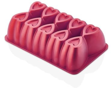 Generisch Kuchenform mit Antihaftbeschichtung, Herzform, 25,4 cm Backform, geriffeltes Aluminiumguss, leicht zu reinigen, strapazierfähig, Titanbeschichtung (Rot, Rechteckig)
